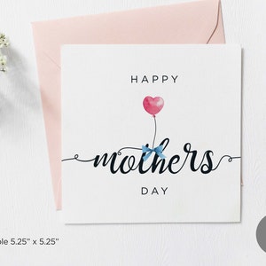Tarjeta imprimible del Día de la Madre, Tarjeta sencilla del Día de la Madre, Tarjeta cuadrada del Día de la Madre, De hijo, De hija, De esposo, Descarga digital