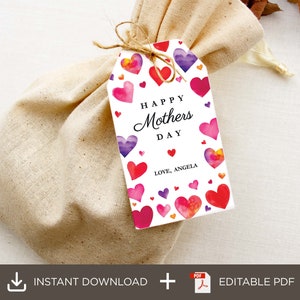 Editable PDF Happy Mother's day Favor Tags, Tags for Mom For Grandma, Mothers Day Gift Tags, Mothers Day Favor Tag Template,Instant Download