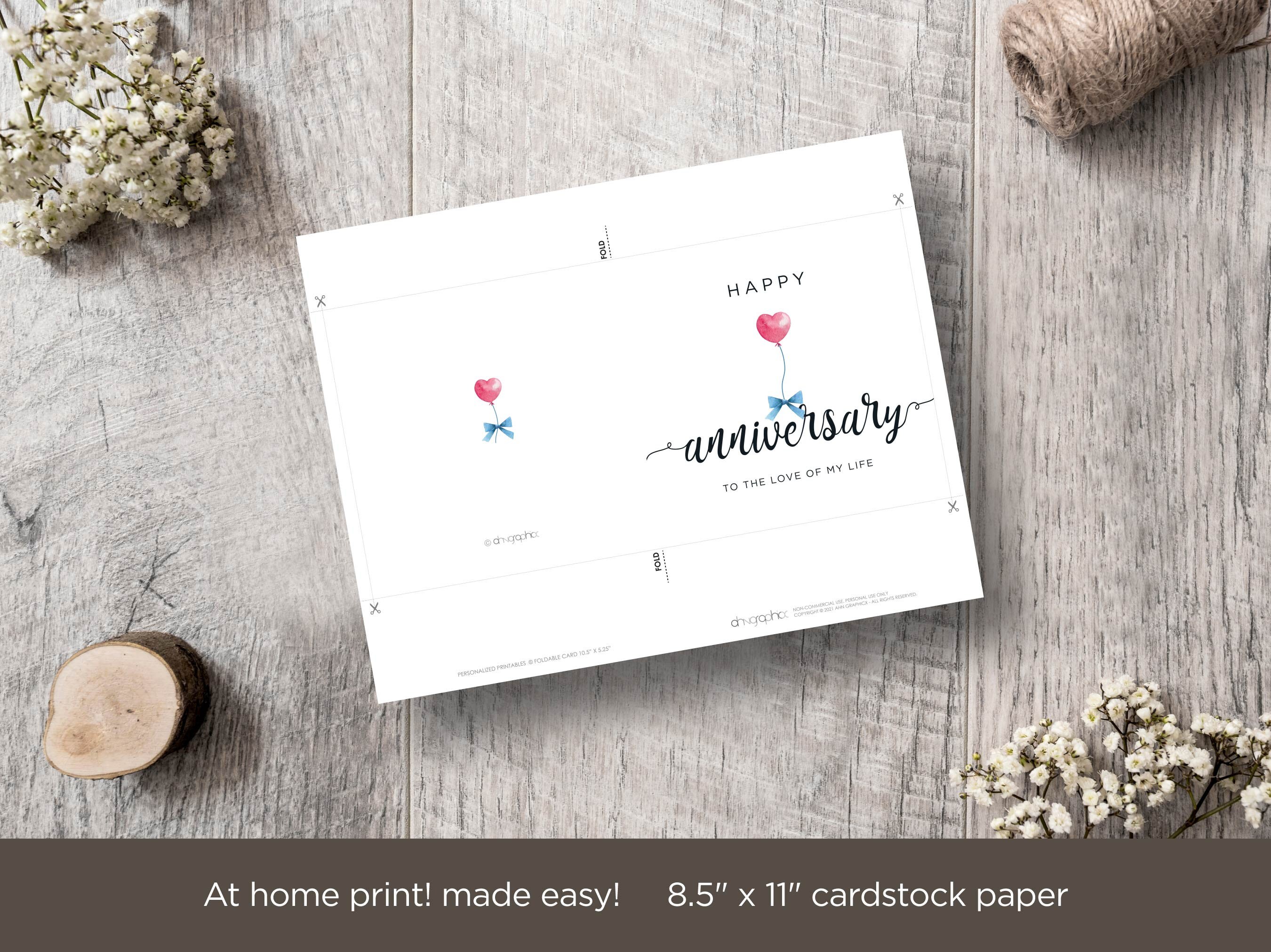 Printable Anniversary Card: Heart Balloon Design (digital Download