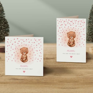 Meilleure carte de fête des mères, ours mignon, cartes d'anniversaire mignonnes, carte de fête des mamans, cartes Woodland, téléchargement numérique