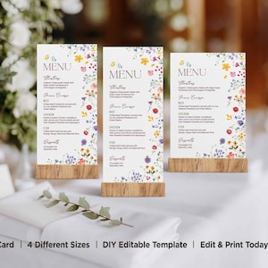 Wildflower wedding menu editable template,Wildflower bridal shower menu editable template,Colorful Floral menu card template,Edit with Corjl