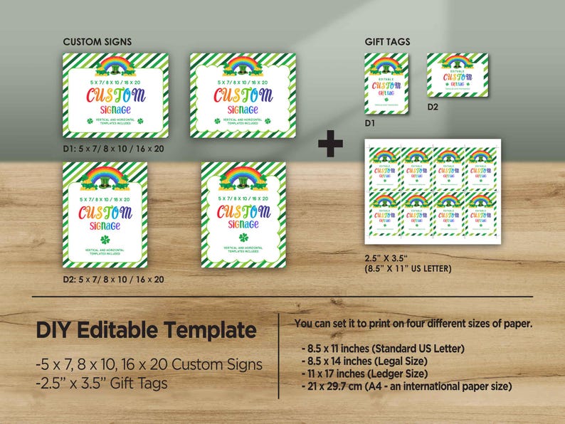 5x3 Sign Editable St. Patrick's Day Sign Template: Shamrock Rainbow Decor (corjl ...