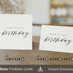Cartão de feliz aniversário, cartão de aniversário minimalista para impressão, cartão de aniversário moderno, cartão de aniversário preto e branco, cartão de aniversário de caligrafia, digital para baixo