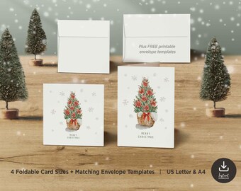 Christmas Tree Printable Card and Envelope Template, Christmas Greeting Card, Blank Christmas Card, Holiday Tree Card, Digital Download
