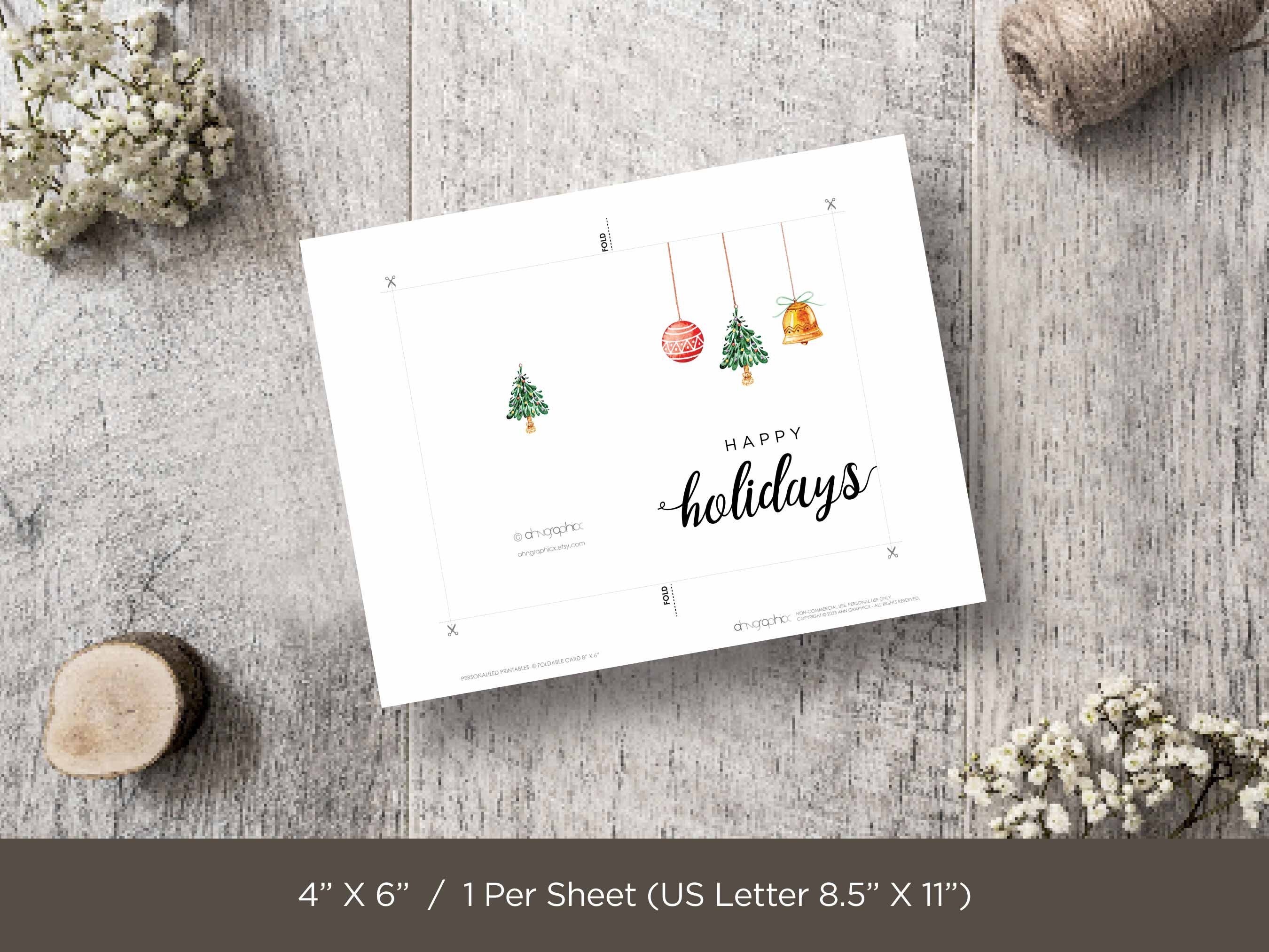 Happy Holiday Printable Cards, Printable Holiday Cards, Christmas ...