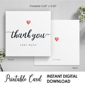 Tarjeta de agradecimiento imprimible, para mejor amiga, tarjeta de agradecimiento por boda, tarjeta de agradecimiento por cumpleaños, tarjeta de agradecimiento cuadrada, descarga digital