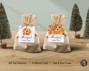 Editable Thankful Gift Tag: Autumn Thanksgiving Favor (Digital)
