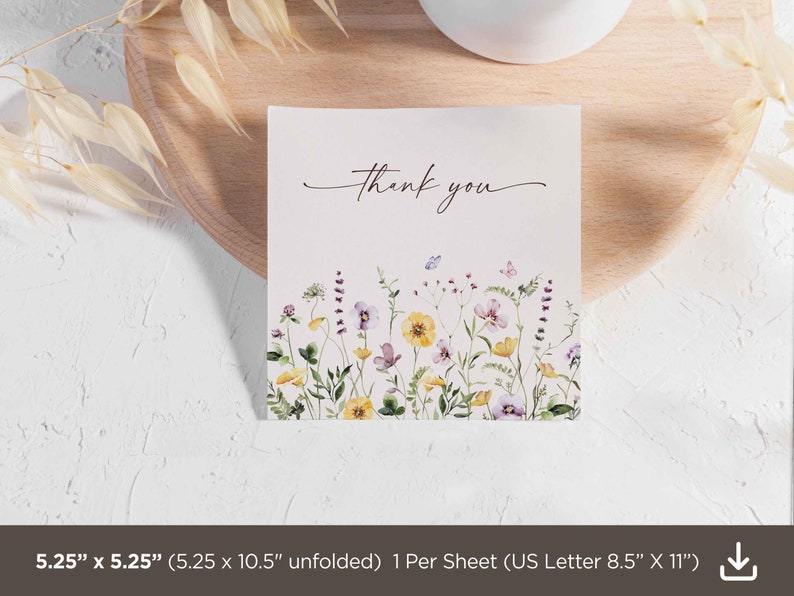 Wildflower Thank You Card: Printable Floral Design (digital Download ...