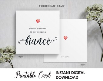 Happy Birthday To My Fiancé, Fiancé Birthday Card, Romantic Birthday Card, Cute Birthday Card,Printable Square Greeting Card,For Her,For Him