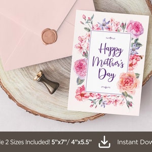 Afdrukbare bloemen Happy Mothers Day Card, Floral Square Mothers Day Card, Moederdagkaart voor moeder voor oma, digitale download