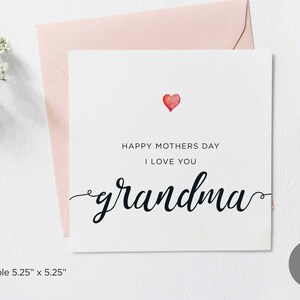 Tarjeta imprimible Feliz Día de la Madre Te amo abuela, Tarjeta sencilla cuadrada para el Día de la Madre, Tarjeta para el Día de la Madre para la abuela, Descarga digital