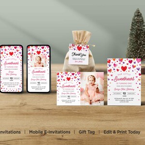 Editable Little Sweetheart Valentine Birthday Invitation Template, Printable Editable February 1st Birthday Party Invite, Edit with Corjl