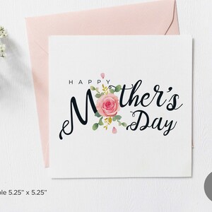 Tarjeta imprimible con diseño floral para el Día de la Madre, tarjeta sencilla y cuadrada para el Día de la Madre, tarjeta para el Día de la Madre para mamá y abuela, descarga digital