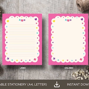 Cute Pink Downloadable Stationery, Notecards, Aesthetic Stationery, Stationery Cards, Printable Stationery