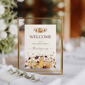 Fall wildflower Thanksgiving Welcome Sign, Friendsgiving Welcome, Thankful Sign, Thanksgiving Decor, Welcome Sign Download, Edit with Corjl