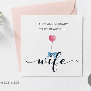 Tarjeta de aniversario para esposa, tarjeta de felicitación de aniversario en blanco, tarjeta descargable de aniversario, tarjetas de ocasión para esposa, tarjetas de felicitación de aniversario
