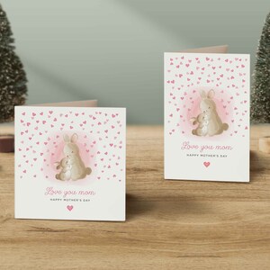 Cute Mother&#39;s Day Card, Bunny Rabbit Mother&#39;s Day card, Mother&#39;s Day Gift, Mother&#39;s Day Woodland Bunny Love You Card, Digital Download