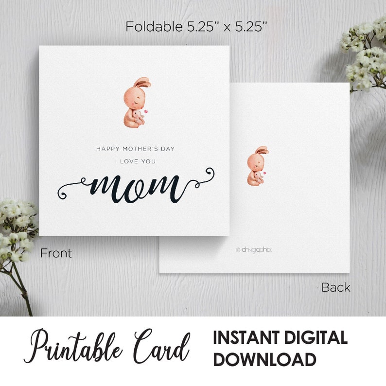 From Son Digital download Square Blank Card From Daughter Printable Happy Mothers Day Card Any Mom I Love You Mom