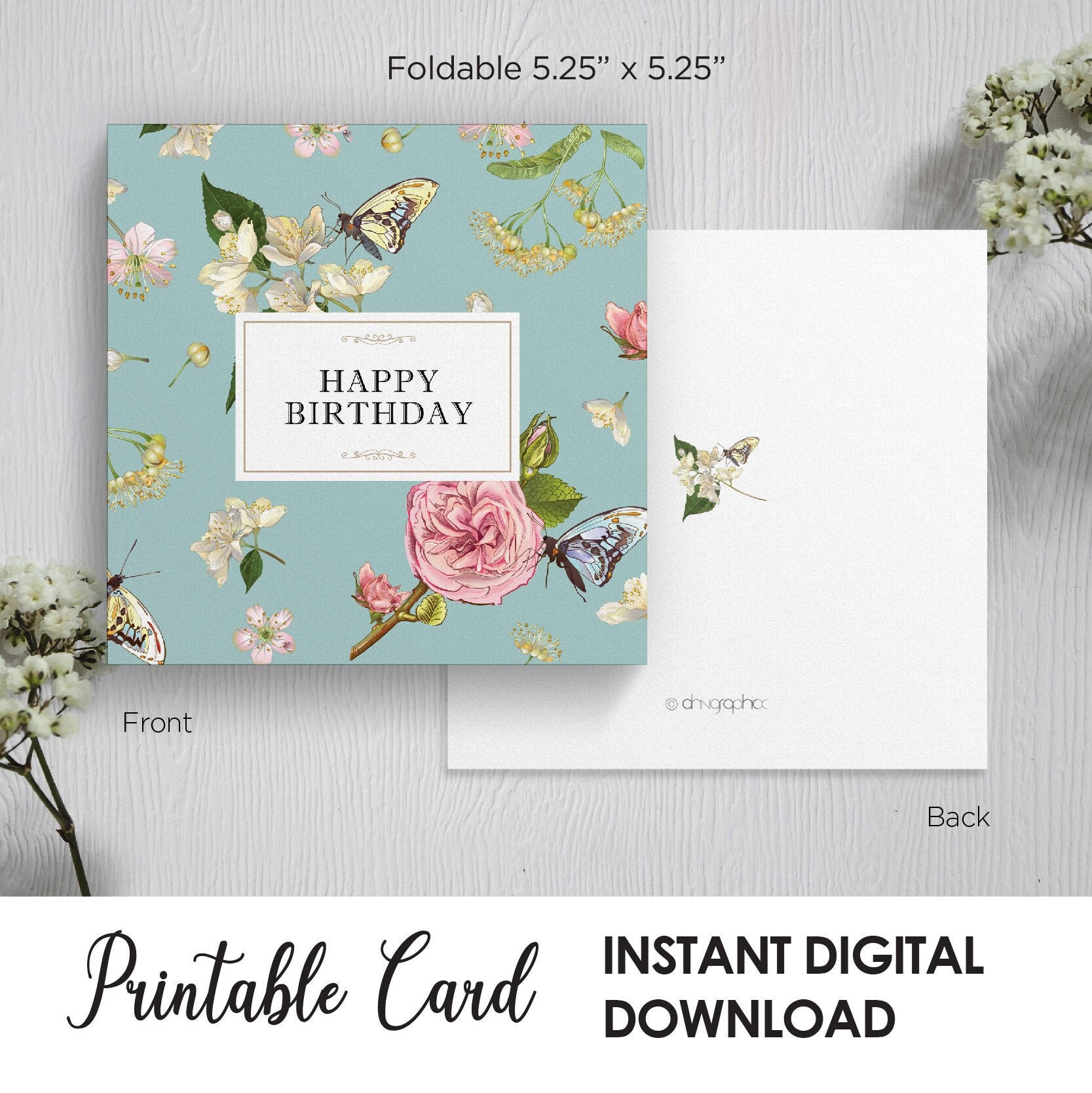 printable happy birthday card greeting card floral etsy