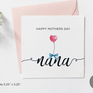 Carte imprimable de fête des mères de grand-mère, carte de fête des mères de nounou, carte de fête des mères carrée simple de nounou, carte de fête des mères pour la nounou, téléchargement numérique