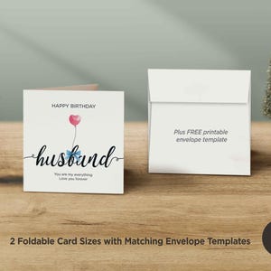 Cartão de aniversário para marido para impressão, você é meu tudo, te amo para sempre, cartão de feliz aniversário, cartão quadrado dobrável, para ele, download digital