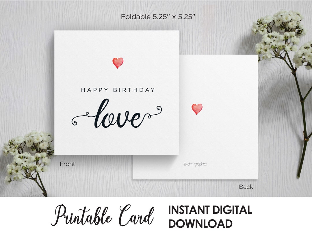 Happy Birthday Love Card, Printable Happy Birthday Cute Card, for ...