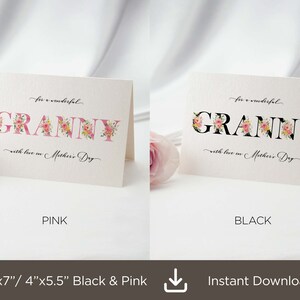 Floral Wonderful Mothers Day Granny Printable Card, Floral Mothers Day Granny Card, Mothers Day Card For Granny For Grandma,Digital download
