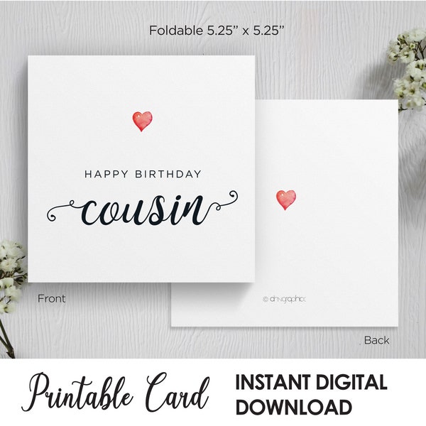 Cousin Birthday Card,Cute Birthday Card For Cousin, Happy Birthday Card, Cousin Birthday Card, Printable Square Greeting Card