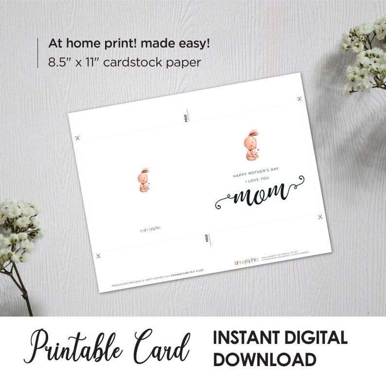 From Son Digital download Square Blank Card From Daughter Printable Happy Mothers Day Card Any Mom I Love You Mom
