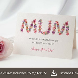 Bloemen Happy Mothers Day moeder afdrukbare kaart, Floral Mothers Day moeder kaart, Moederdag kaart voor moeder voor oma, digitale download