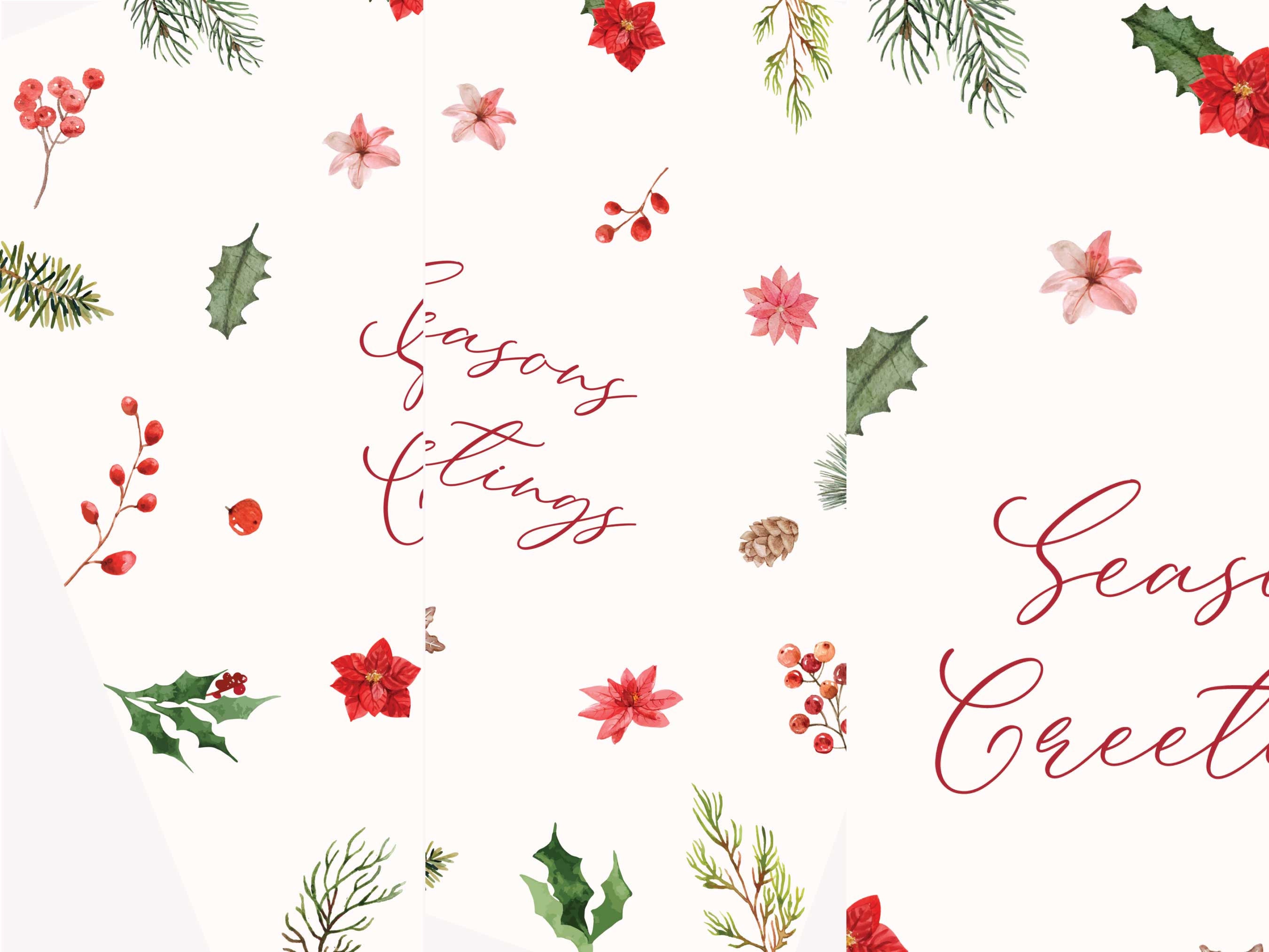 Seasons Greetings Printable Cards Printable Botanical Holiday - Etsy