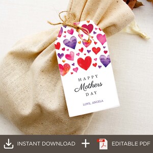 Editable PDF Happy Mother's day Favor Tags, Tags for Mom For Grandma, Mothers Day Gift Tags, Mothers Day Favor Tag Template,Instant Download