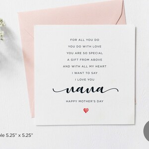 Tarjeta con poema para el Día de la Madre para Nana, tarjeta sencilla y cuadrada para el Día de la Madre para Nana, tarjeta para el Día de la Madre para Nana, descarga digital