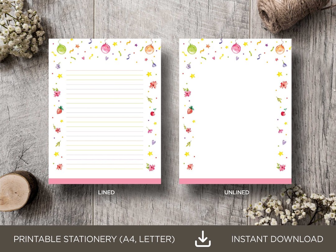 Birthday Balloons Stationery: Printable Lined/unlined Writing Paper ...