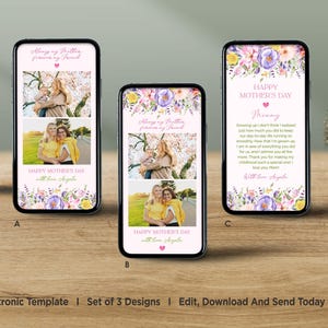 Editable Mother's Day digital photo card, Electronic Template Card for Mom, Digital Download Phone Mother's day Birthday card for mom, Corjl