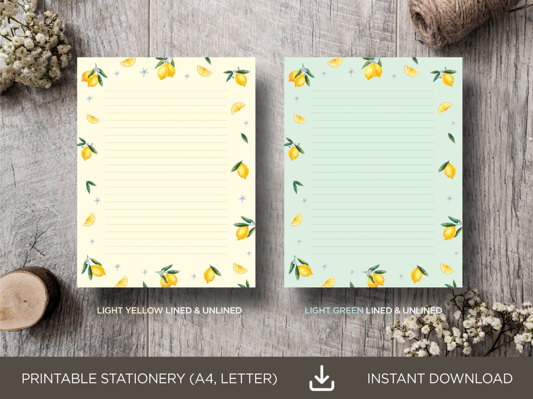 Lemon Printable Stationery,printable Writing Paper,stationery Cards ...