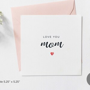 Tarjeta imprimible Feliz Día de la Madre Te amo Mamá, Tarjeta sencilla cuadrada para el Día de la Madre, Tarjeta del Día de la Madre para Mamá, Descarga digital