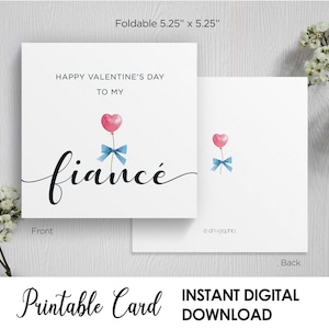 Afdrukbare kaart Happy Valentines Day To My Fiancé, Heart Love Card, kaart eenvoudige verloofde, vierkante opvouwbare kaart, voor hem, digitale download