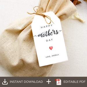 Editable PDF Happy Mother's day Favor Tags, Tags for Mom For Grandma, Mothers Day Gift Tags, Mothers Day Favor Tag Template,Instant Download