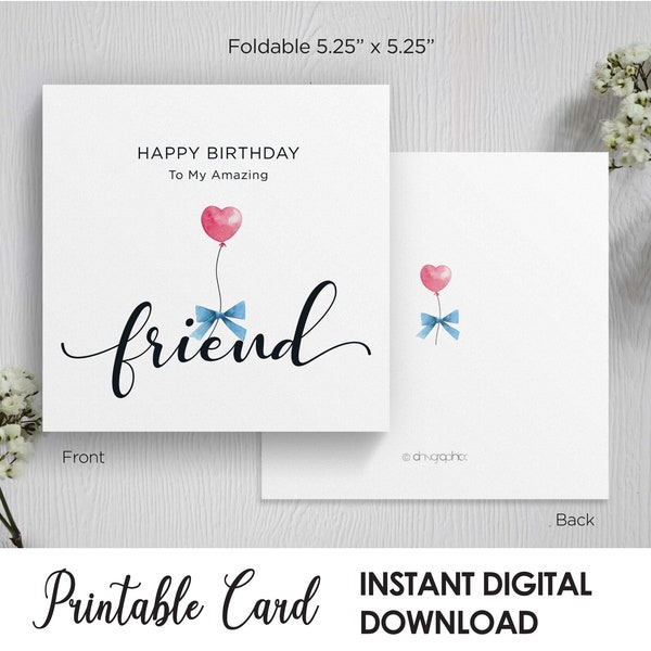 Printable To My Amazing Friend Birthday Card, Happy Birthday Card For Friend,Square Foldable Card,Best Friend Greeting Card,Digital Download