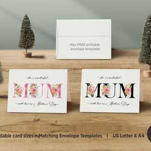 Imprimable florale pour la fête des mères pour maman | Téléchargement instantané | Carte de voeux DIY avec enveloppe assortie | Carte pliable pour maman, grand-mère, tante