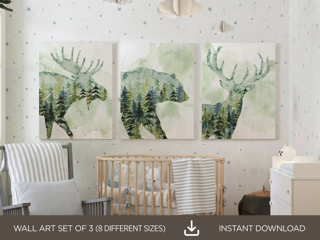 Woodland Animals Nursery Art Prints: Forest Decor Set of 3 (digital ...