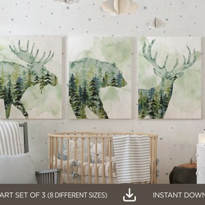 Woodland Nursery Wall Decor Set of 3,Woodland Animals Wall Decor,Nursery Decor,Forest Animals Wall Art,Forest Kids Room Decor,DigitalDownloa