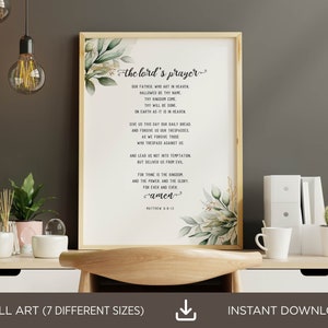 The Lord&#39;s Prayer Matthew 6:9-13 Bible Verse Printable Wall Art, Botanical Wall Art, Christian Scripture Art Prints, Wall Deco, Digital