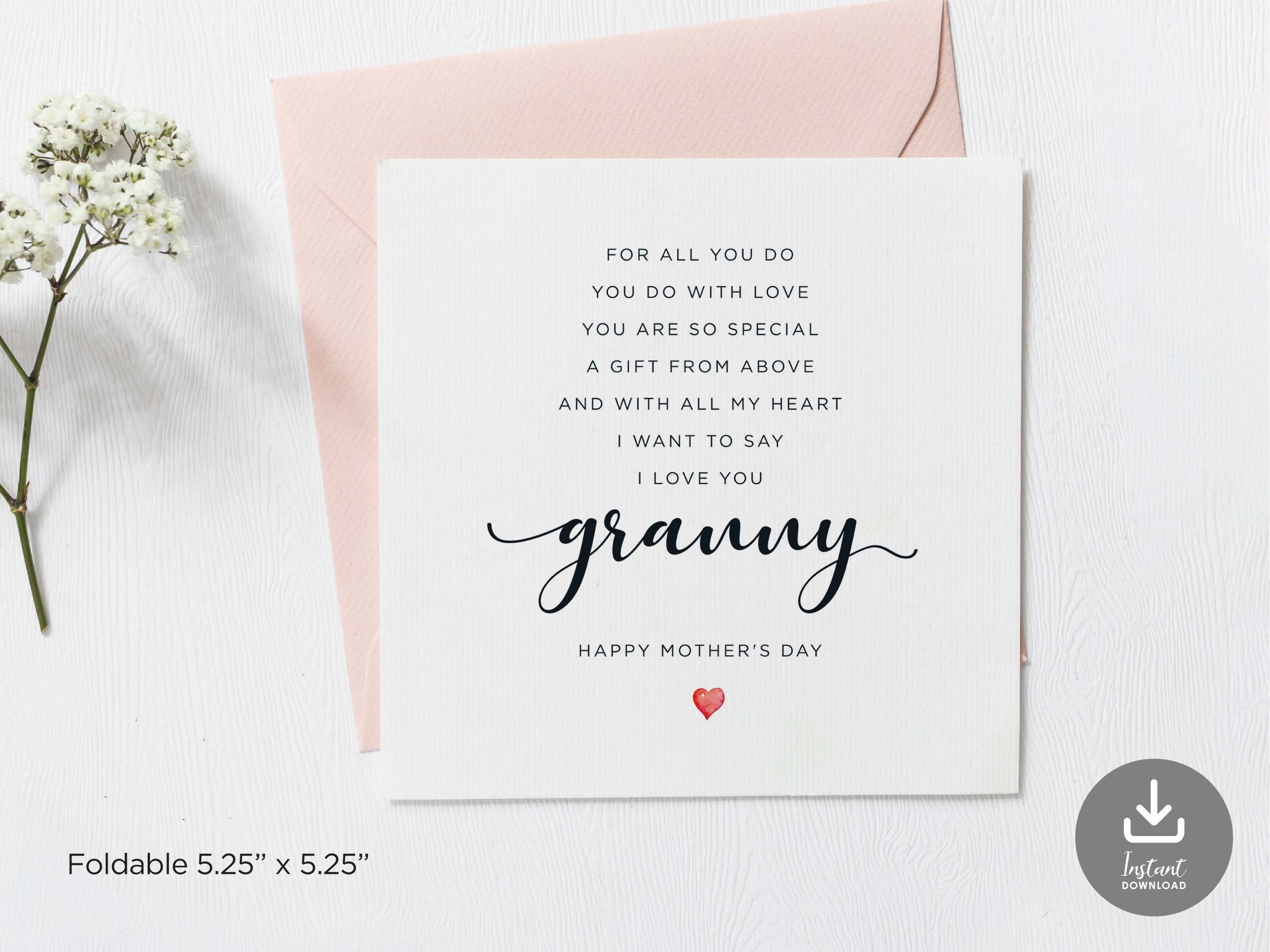 Love You Granny Poem Card: Square Mother's Day Card (Digital Download)