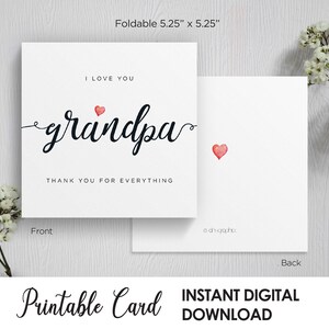 Special Grandpa Thank You Card, Heart I Love You, Cute Fathers Day Card, Grandpa Greeting Card, Square Fathers Day Card For Grandpa