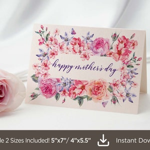 Tarjeta imprimible con flores para el Día de la Madre, Tarjeta con flores para el Día de la Madre, Tarjeta para el Día de la Madre para mamá y abuela, Descarga digital