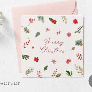 Cartões de Feliz Natal Botânicos para Imprimir, Cartão de Natal para Imprimir, Cartão de Natal Botânico, Cartão de Natal em Branco para Download Digital