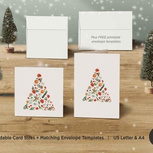 Biglietto di auguri natalizi con albero di Natale, biglietto di auguri stampabile, biglietto di auguri natalizi con albero di Natale, biglietto di auguri natalizi vuoto Lettera USA, download digitale A4