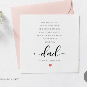 Carte de poème imprimable pour la fête des pères, je t'aime papa, carte de fête des pères imprimable pour papa, carte de correspondance pour papa, impression de carte de papa, téléchargement numérique